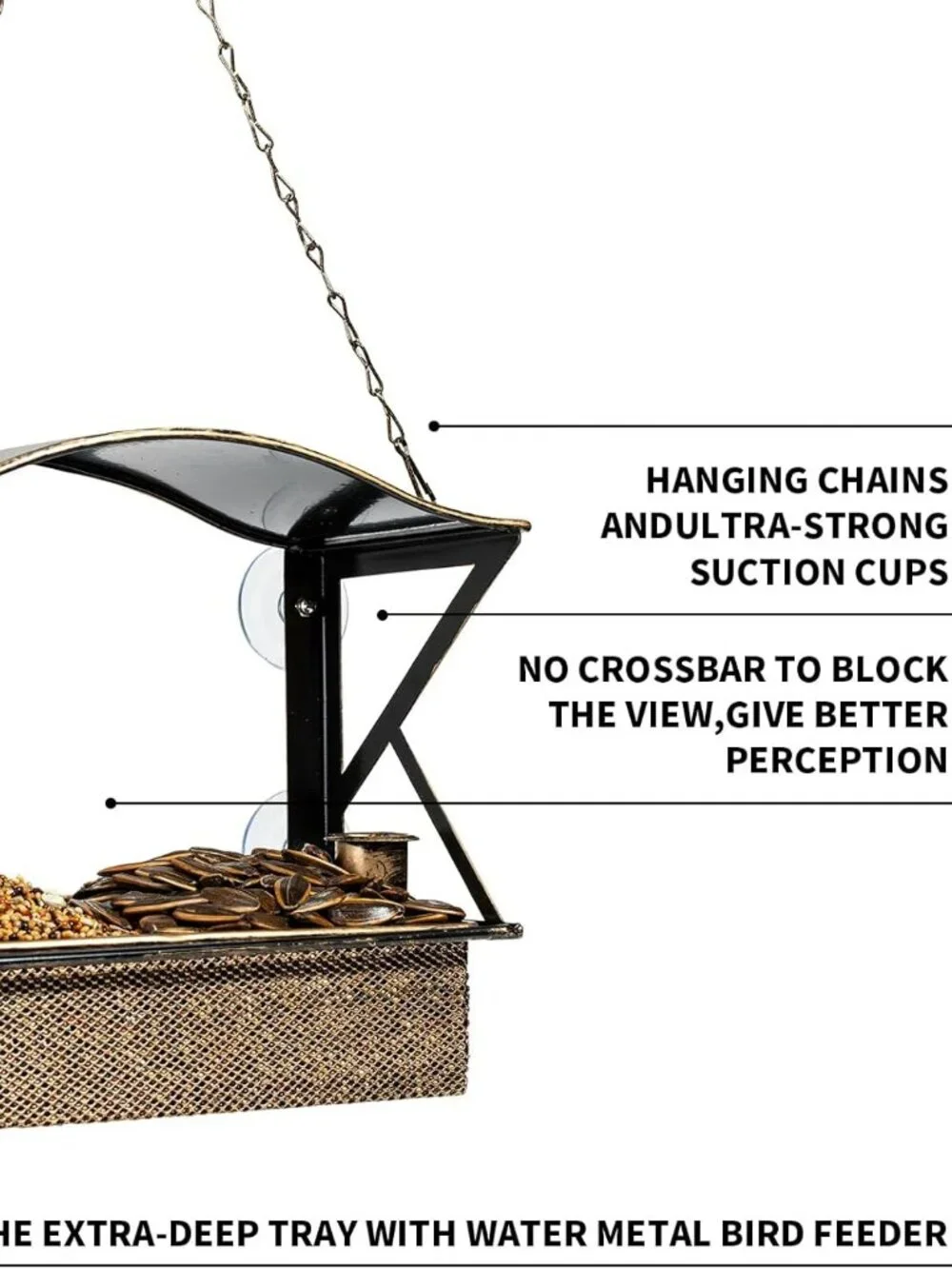 NEW Metal Shockproof Window Bird Feeder with 4 Upgraded Strong Suction Cups